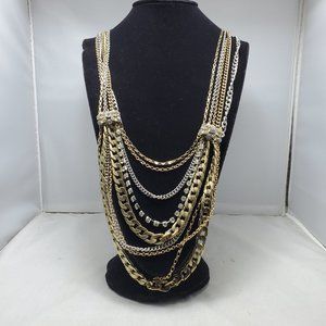 Bijou Cleopatra  gold silver rhinestone layered necklace